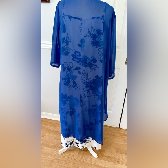 New 2 piece dress set maxi woman size 2xlarge flowered blues wedding/shower - Picture 3 of 14